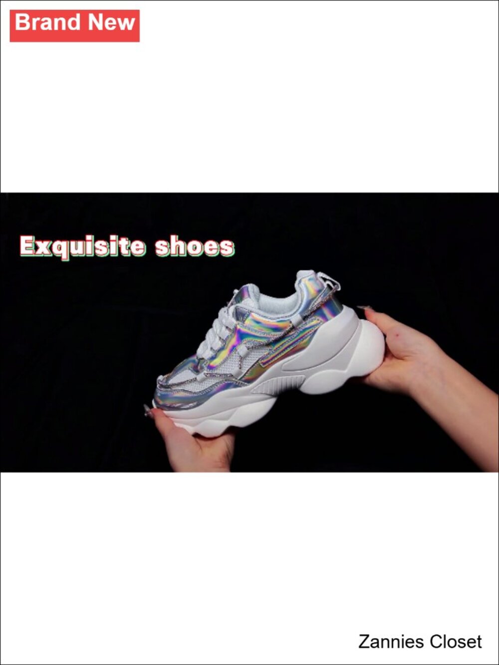 β¨ Chunky Sneakers with Sparkly Rhinestone Rope Embellishment Platform Dad Rave - Picture 6 of 6